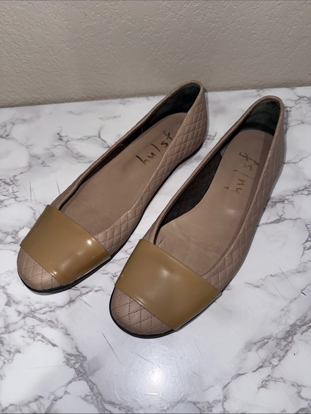 FS/NY French Sole Quilted Taupe and Camel Women’s Ballet Flats size 7